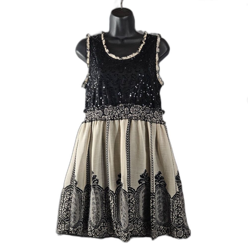 American Rag Cie Womens Goth Sequin Dress Black Gray Sleeveless Evening SZ Med
